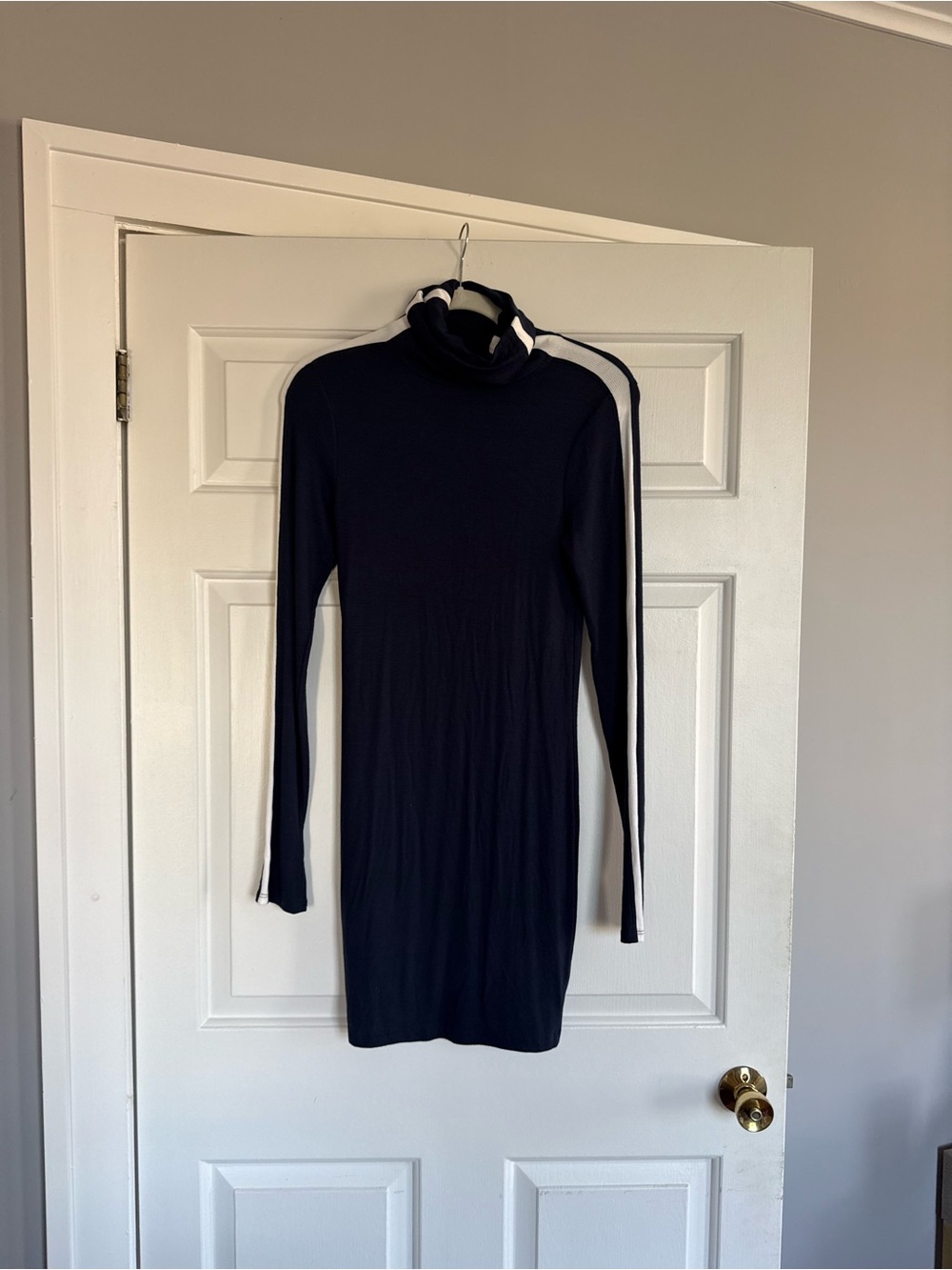 Splits59 Navy Long Sleeve Turtleneck Bodycon Dress with White Stripe- Never worn